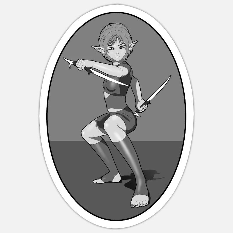 Femme elfique prête au combat - Sticker taille S (10 x 10 cm) - blanc mat
