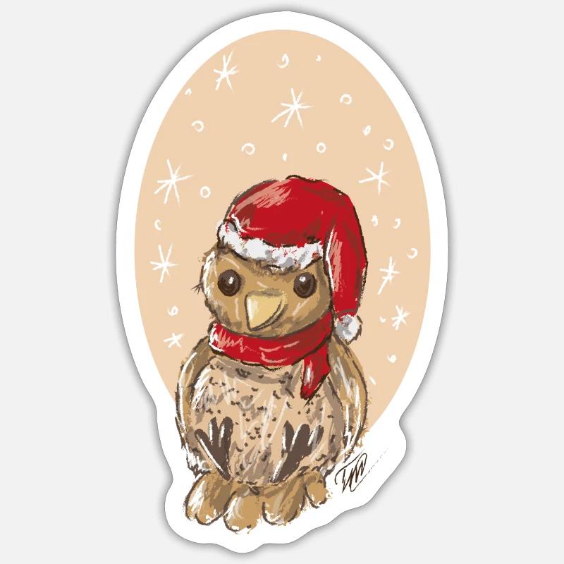 Weihnachtsvogel Spatz - Sticker Größe S (10 x 10 cm) - Mattweiß