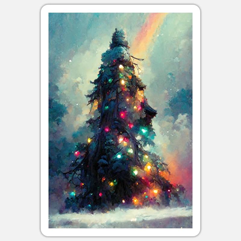 Arbre de Noël vibrant - Sticker taille S (10 x 10 cm) - blanc mat