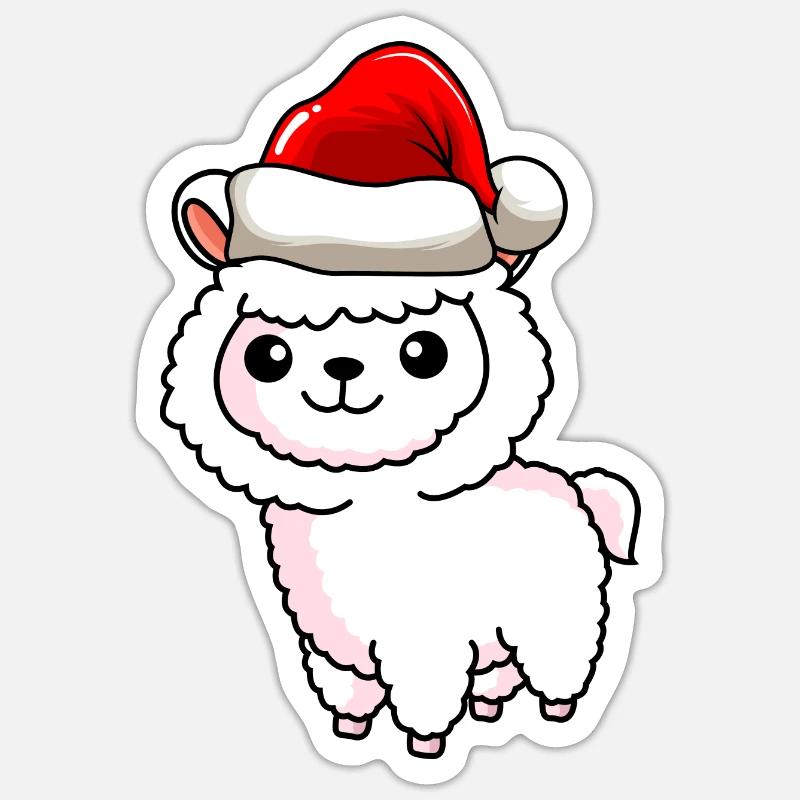 Alpaka Comic Weihnachten - Sticker Größe S (10 x 10 cm) - Mattweiß
