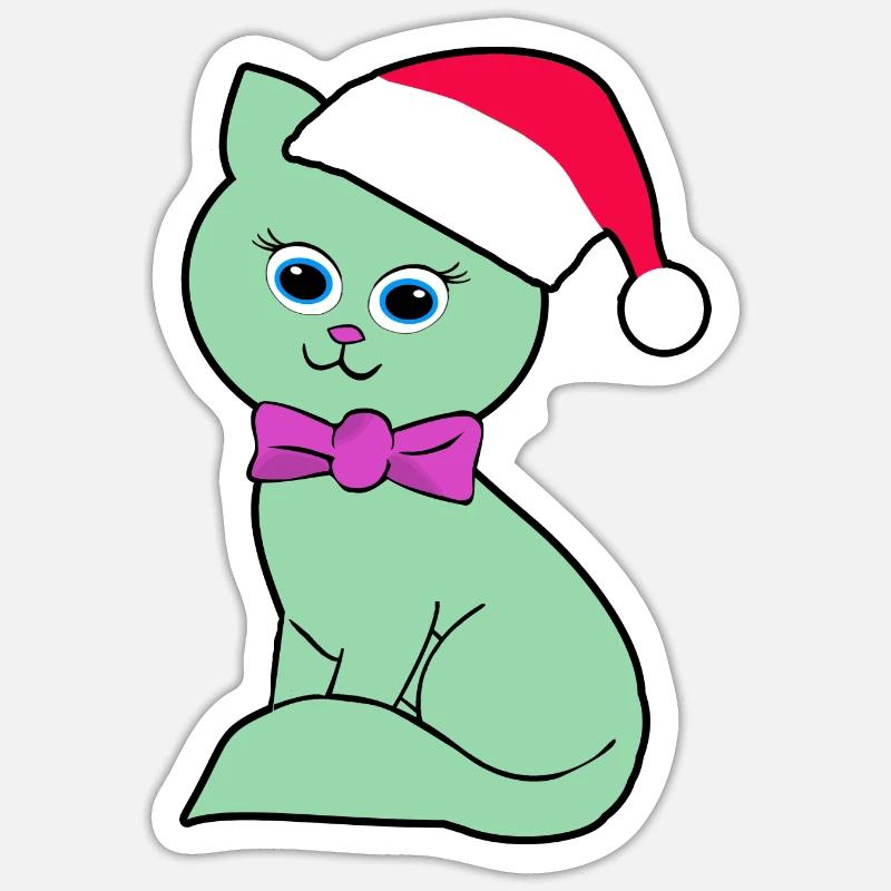 Chat Noël - Sticker taille S (10 x 10 cm) - blanc mat