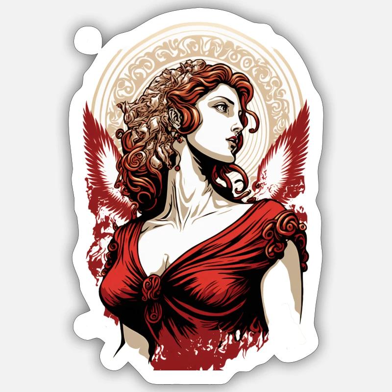 Déesse ailée rouge Aphrodite - Sticker taille S (10 x 10 cm) - blanc mat