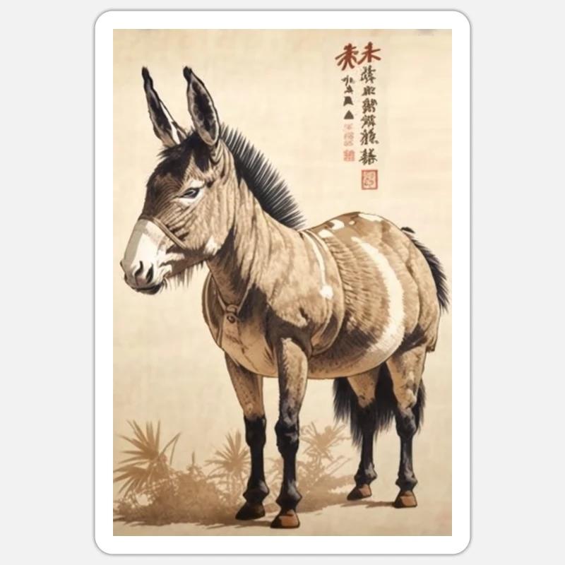 Ukiyo d’âne - Sticker taille S (10 x 10 cm) - blanc mat