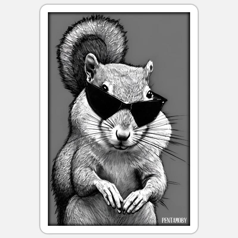 Eichhörnchen Sonnenbrille Wildtier Waldtier Wald - Sticker Größe S (10 x 10 cm) - Mattweiß