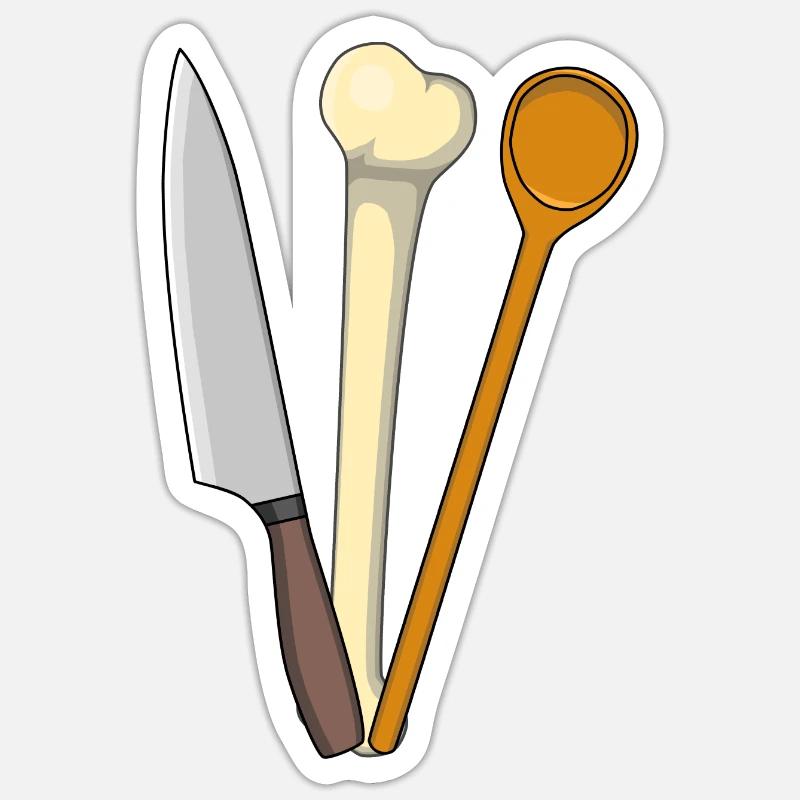 Fleisch Küche Kochlöffel Knochen Küchenmesser Sticker Größe S (10 x 10 cm)