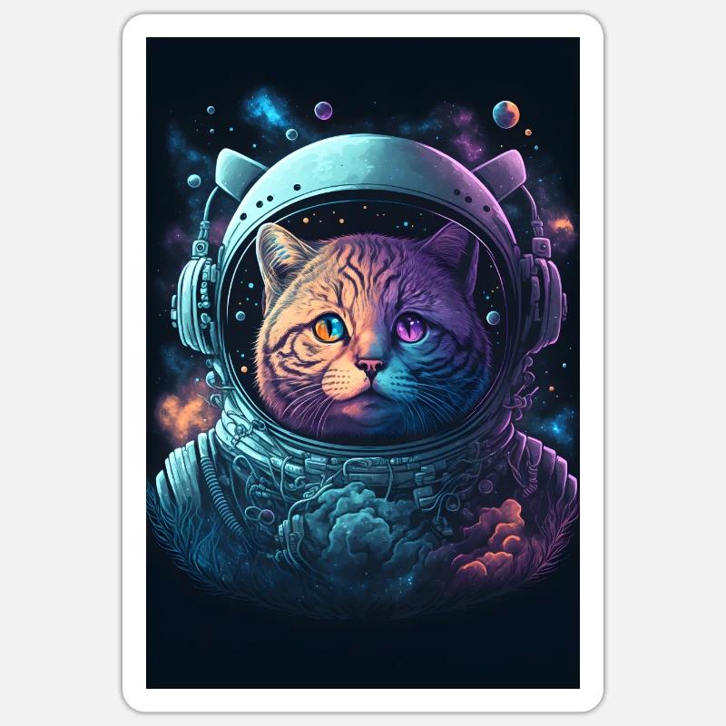 Chat de l’espace Sticker taille S (10 x 10 cm)