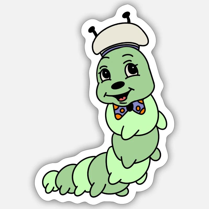 Niedliche Raupe – Cartoon Tier mit Schlips - Sticker Größe S (10 x 10 cm) - Mattweiß