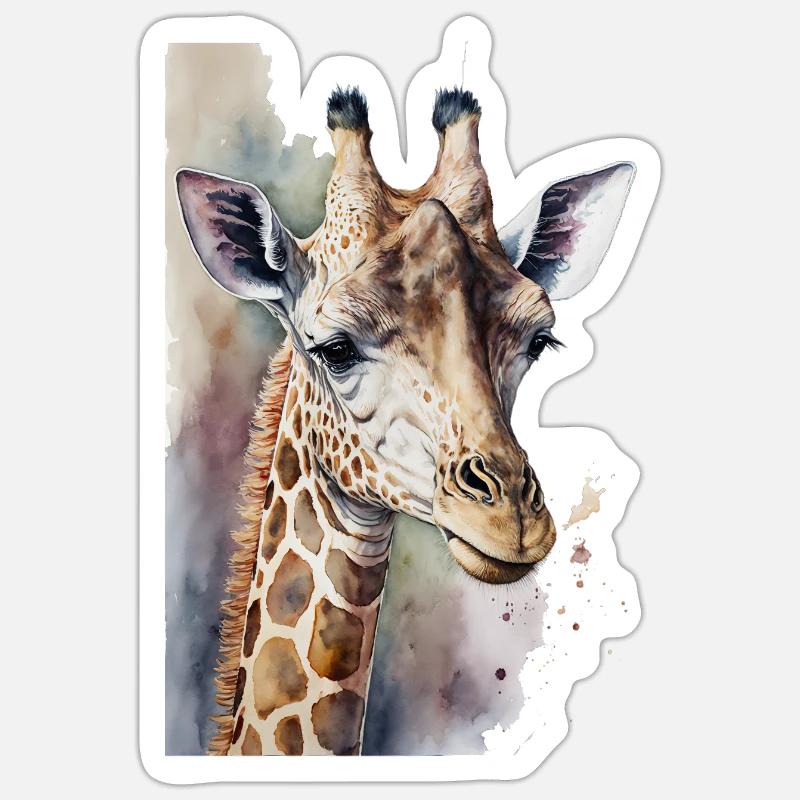 Girafe Aquarelle - Sticker taille S (10 x 10 cm) - blanc mat