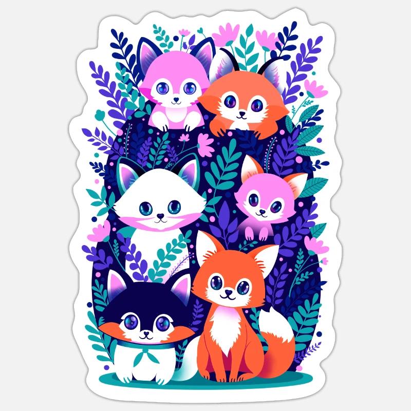Renard mignons - Sticker taille S (10 x 10 cm) - blanc mat