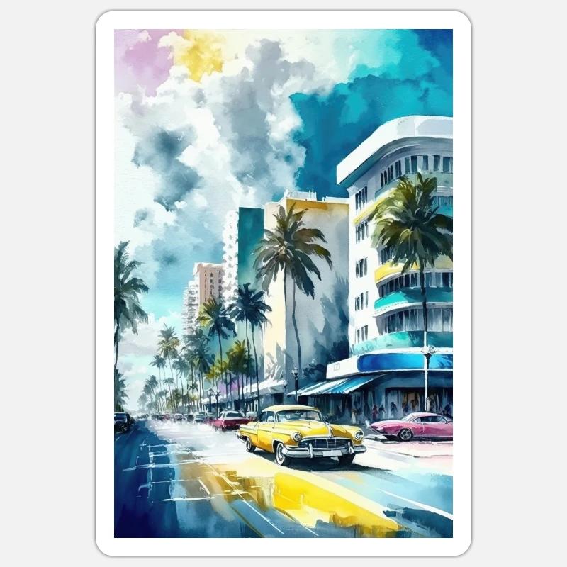 Miami Beach - Sticker taille S (10 x 10 cm) - blanc mat