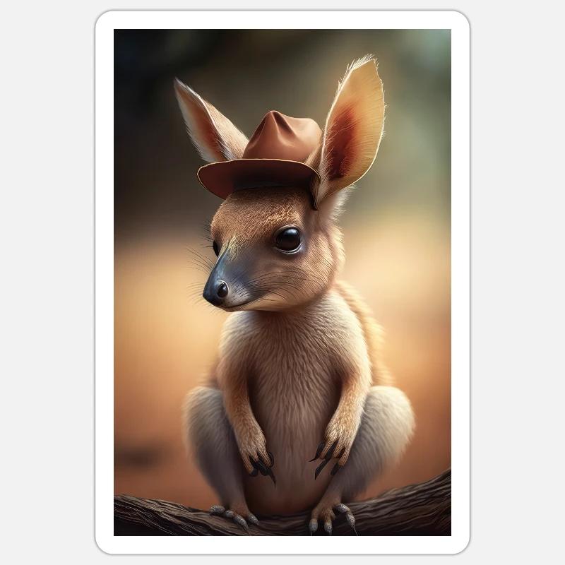 Cute kangaroo with hat - Sticker size S (10 x 10 cm) - white matte