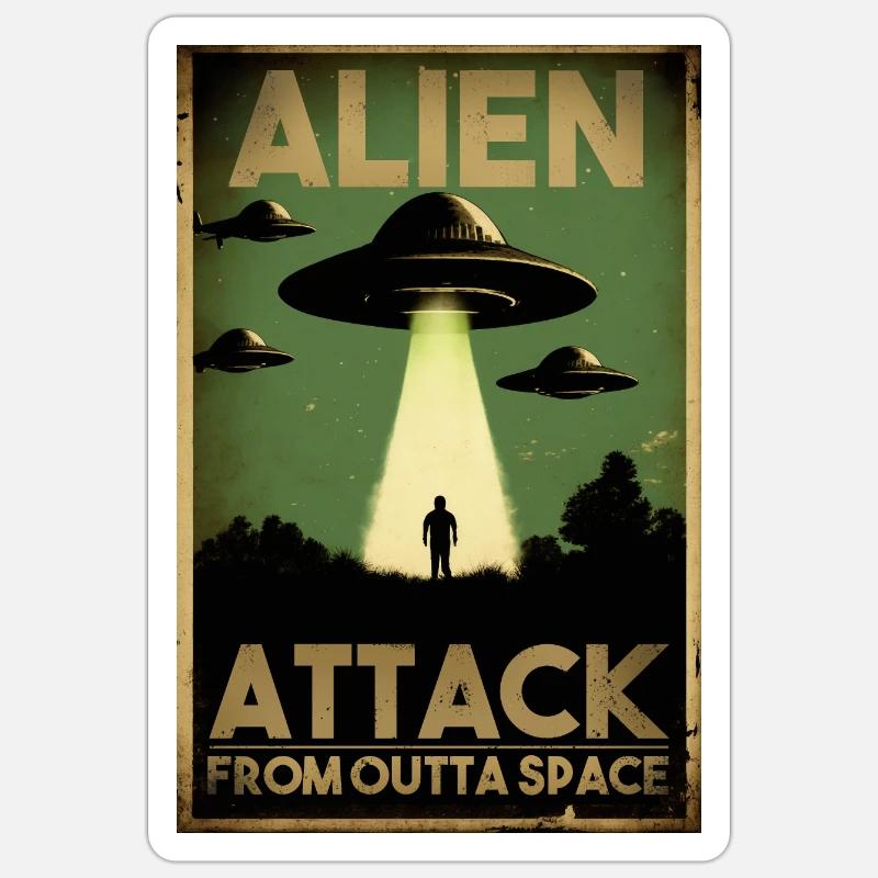 Alien Attack UFO Hostile Takeover Sci-Fi - Sticker size S (10 x 10 cm) - white matte