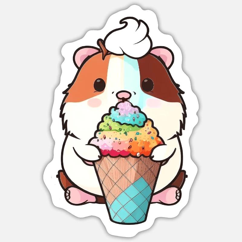 Petit hamster avec de la glace colorée - Sticker taille S (10 x 10 cm) - blanc mat