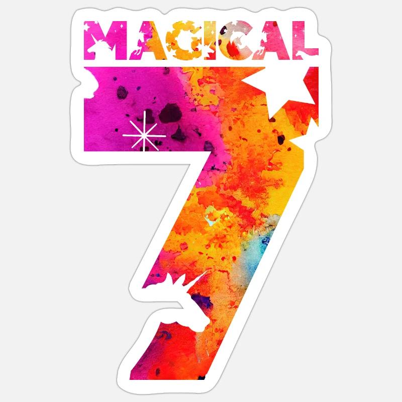MAGICAL 7. GEBURTSTAG EINHORN - Sticker Größe S (10 x 10 cm) - Mattweiß