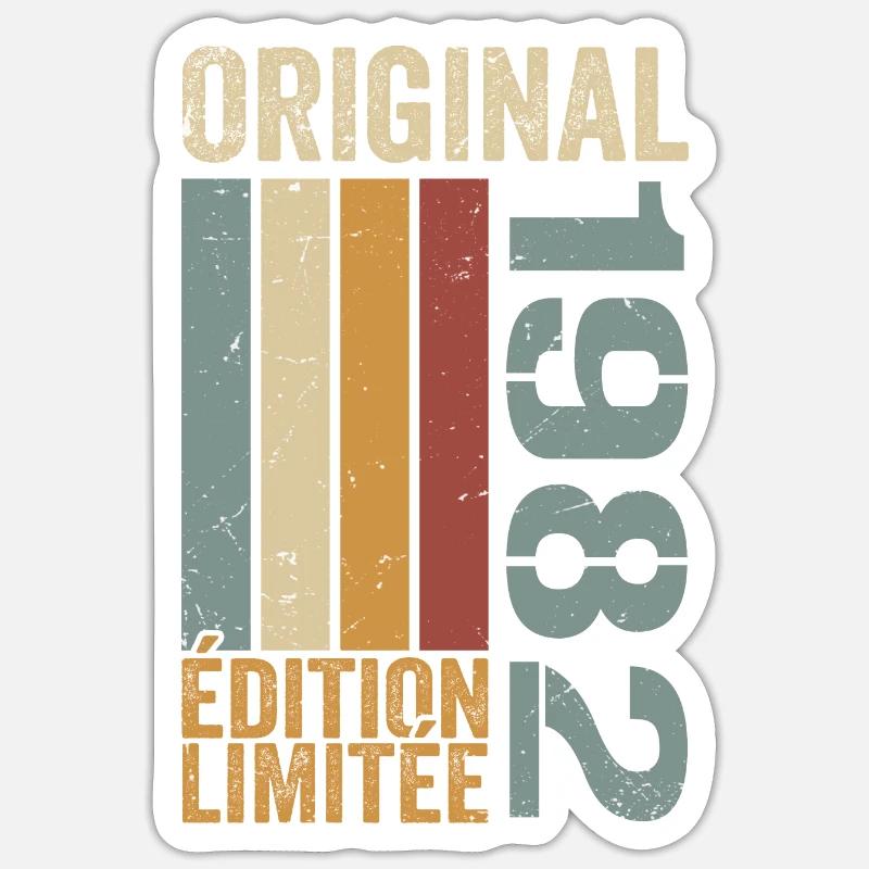 1982 | Édition Limitée cadeau d'anniversaire 1982 - Sticker taille S (10 x 10 cm) - blanc mat