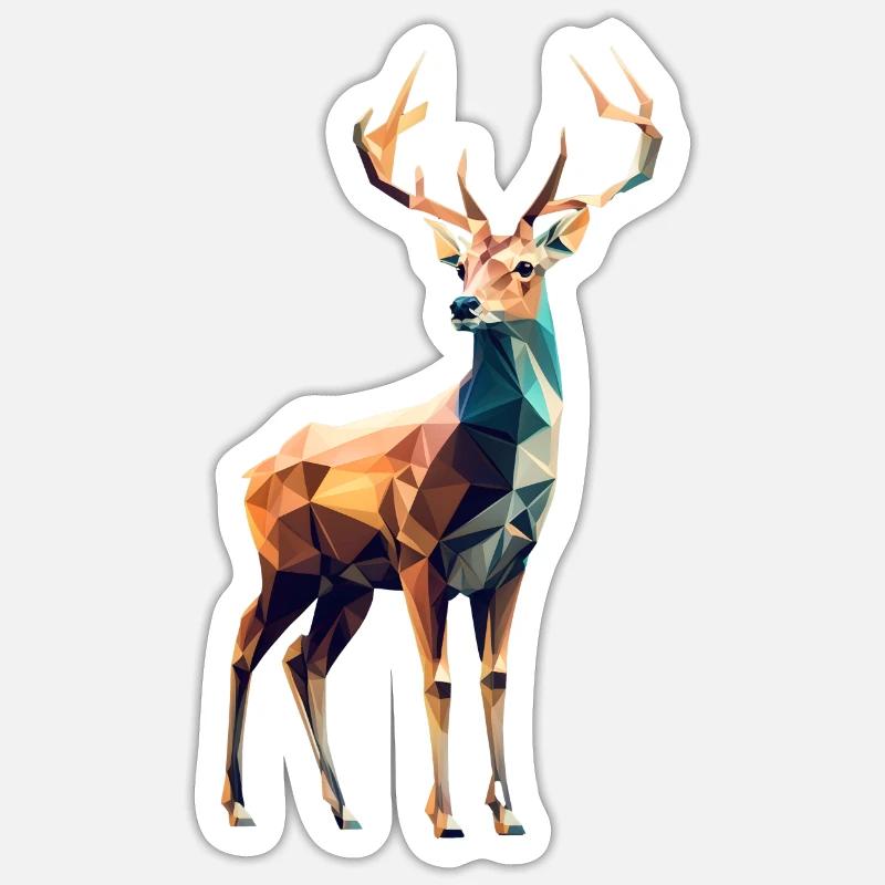 Low Polygon Hirsch - Sticker Größe S (10 x 10 cm) - Mattweiß