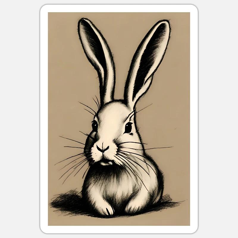 Drawing rabbit drawn - Sticker size S (10 x 10 cm) - white matte