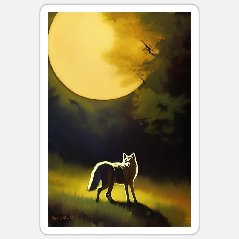 Wolf and Moon - Sticker size S (10 x 10 cm) - white matte