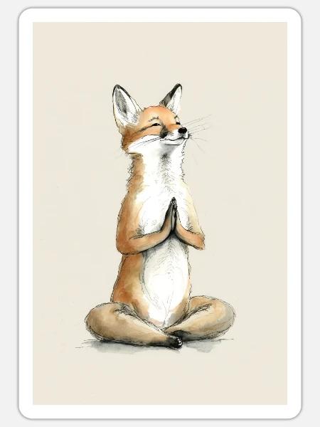 Fuchs macht Yoga Lehrer Lustig Namaste Süß Tier - Sticker Größe S (10 x 10 cm) - Mattweiß