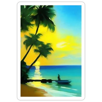 Karibik Palmen Strand - Sticker Größe S (10 x 10 cm) - Mattweiß - Vorne