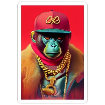 Cooler Affe mit Gold Kette - Sticker Größe S (10 x 10 cm) - Mattweiß - Vorne