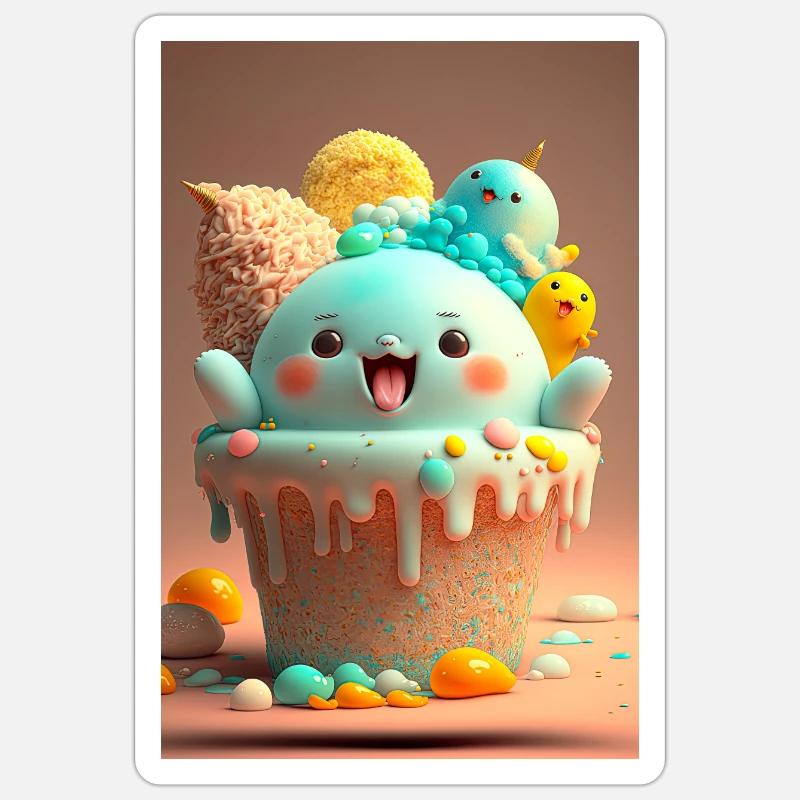 Kawaii-Eis - Sticker Größe S (10 x 10 cm) - Mattweiß
