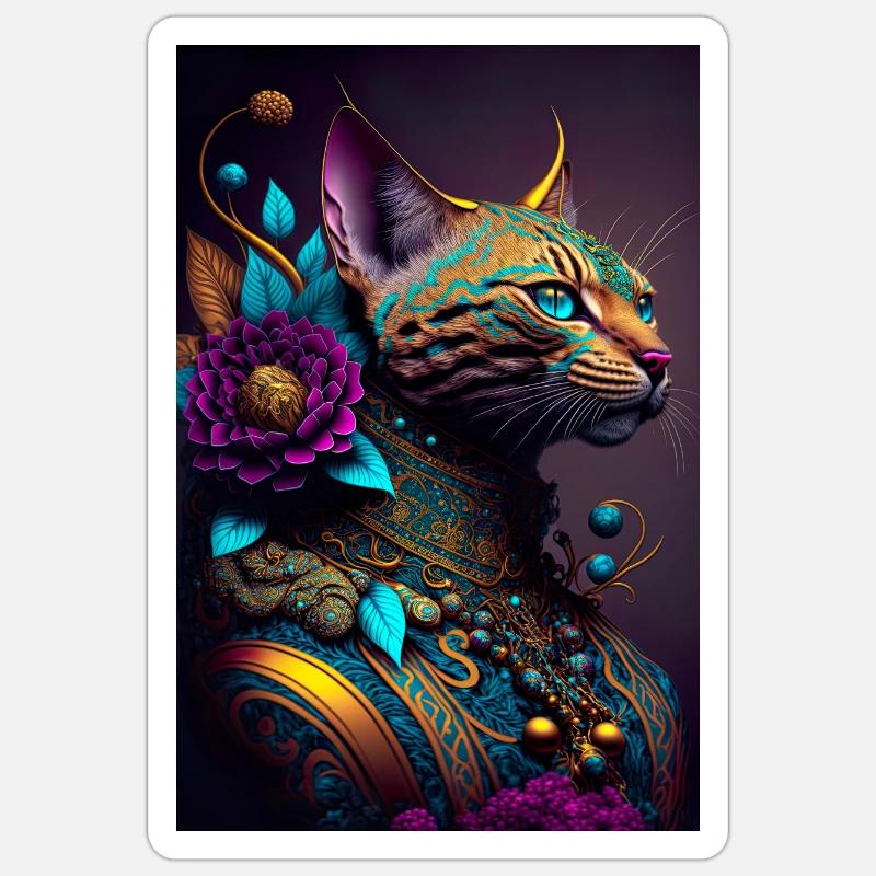 Fantasy Bengalkatze - Sticker Größe S (10 x 10 cm) - Mattweiß