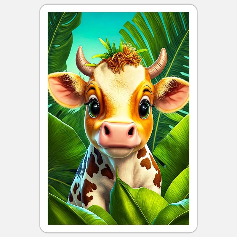 Portrait de bébé vache Sticker taille S (10 x 10 cm)