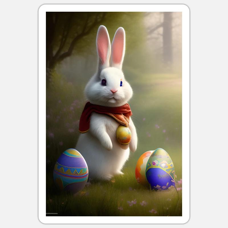 Easter Bunny with Easter Eggs - Sticker size S (10 x 10 cm) - white matte