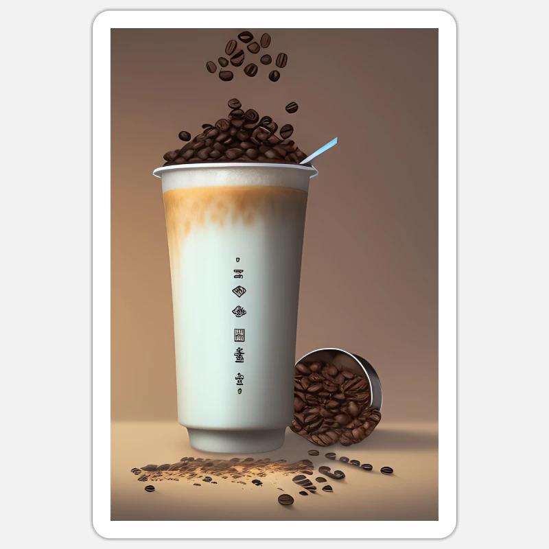 Kaffee, Kaffeebohnen - Sticker Größe S (10 x 10 cm) - Mattweiß