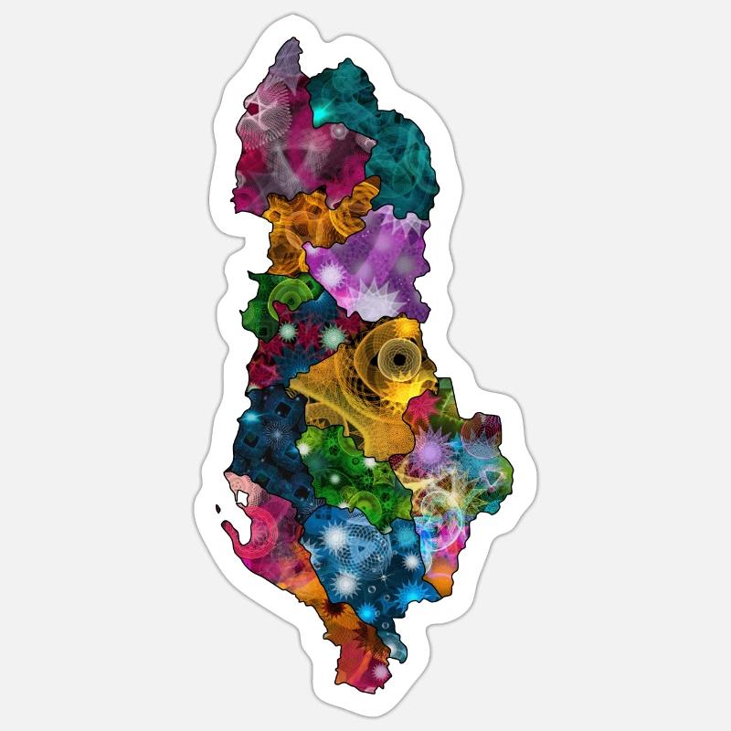 Spirographe Patterned Albanie Counties Map Sticker taille S (10 x 10 cm)