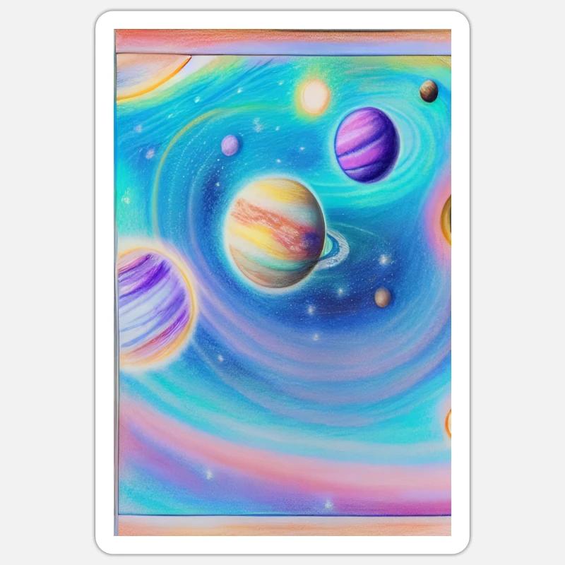 Espace et planètes - Sticker taille S (10 x 10 cm) - blanc mat