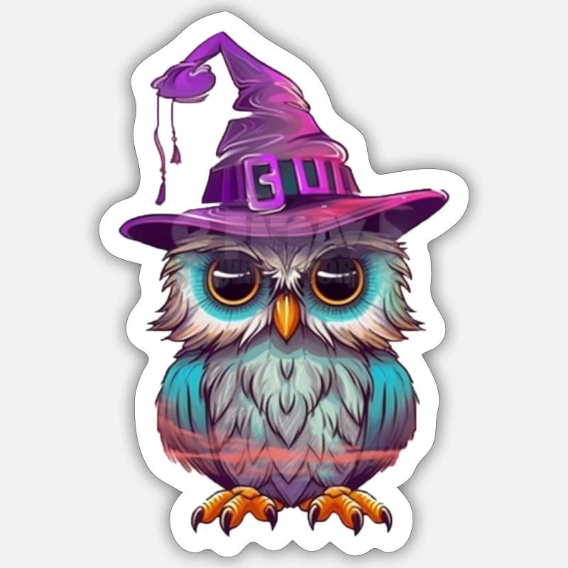 Eulen-Hexe mit Hut Sticker Größe S (10 x 10 cm)