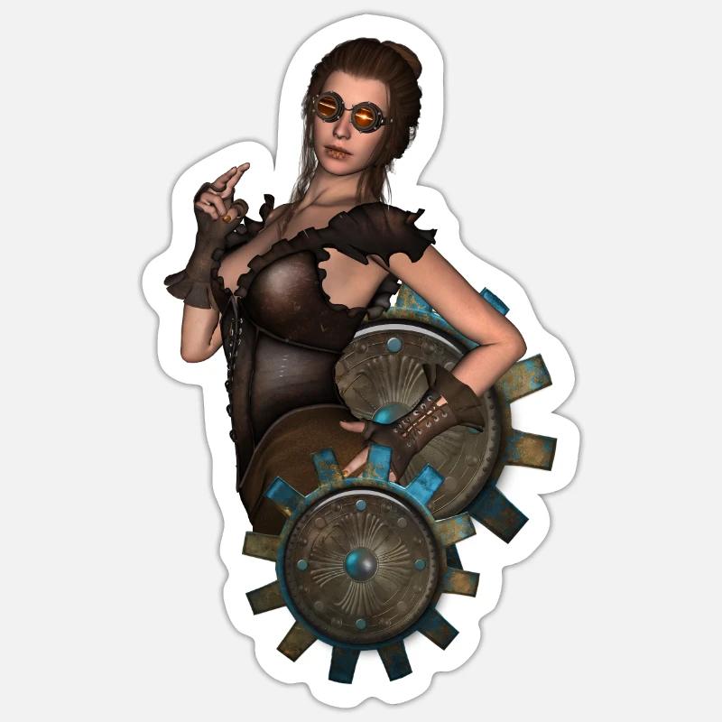 Die Dame des Steampunk - Sticker Größe S (10 x 10 cm) - Mattweiß