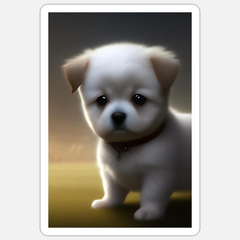 Bébé chien - Sticker taille S (10 x 10 cm) - blanc mat
