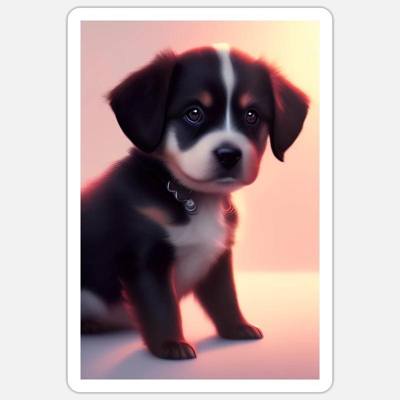 Bébé chien - Sticker taille S (10 x 10 cm) - blanc mat
