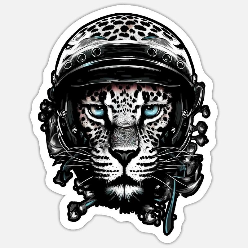 Gepard, Leopard mit Helm , Digital Sticker Größe S (10 x 10 cm)