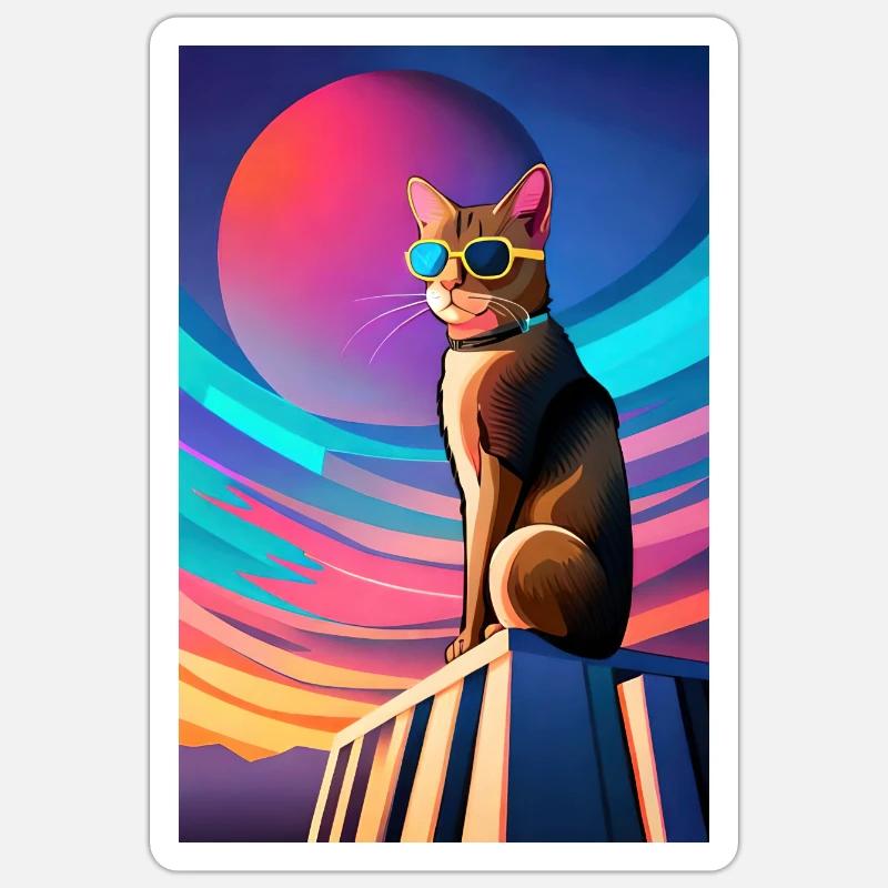Synthwave Katze Sticker Größe S (10 x 10 cm)