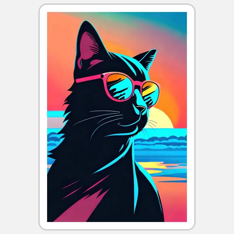 Synthwave Cat Sticker size S (10 x 10 cm)