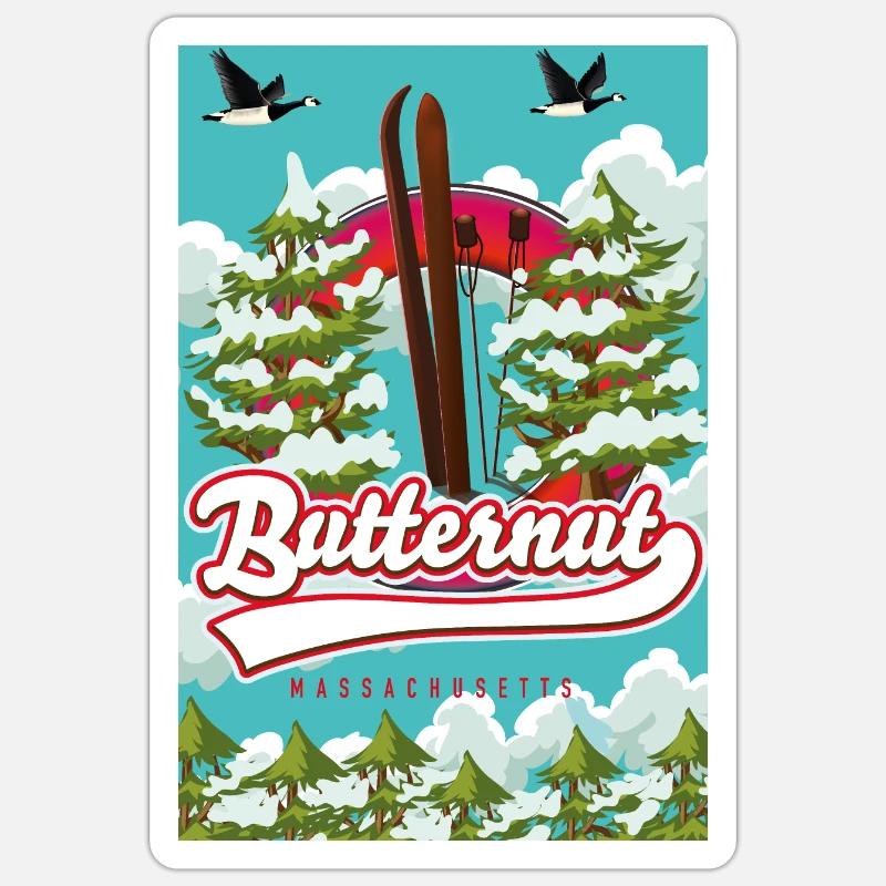 Affiche de ski Butternut massachusetts - Sticker taille S (10 x 10 cm) - blanc mat
