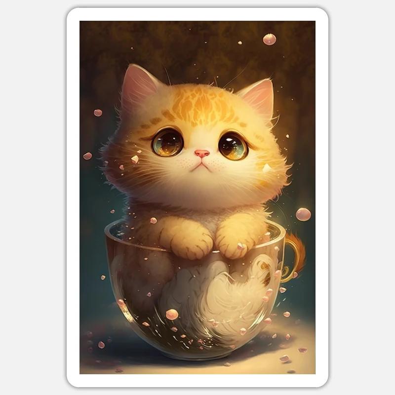 Whimsical cat, Chibi cat Sticker size S (10 x 10 cm)