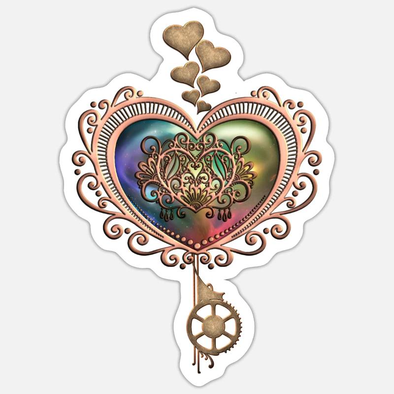 Romantisches Steampunk-Herz - Sticker Größe S (10 x 10 cm) - Mattweiß