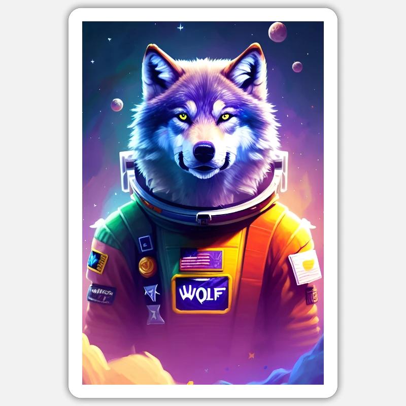 AstroWolf2 - Sticker Größe S (10 x 10 cm) - Mattweiß