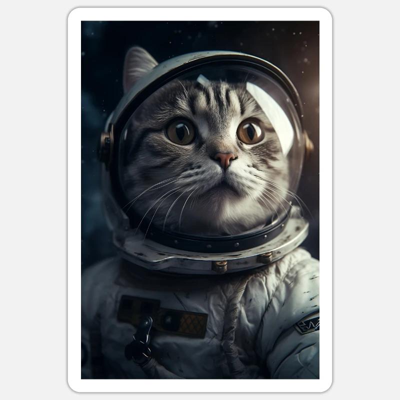 Cadeau d’astronaute chat - Sticker taille S (10 x 10 cm) - blanc mat