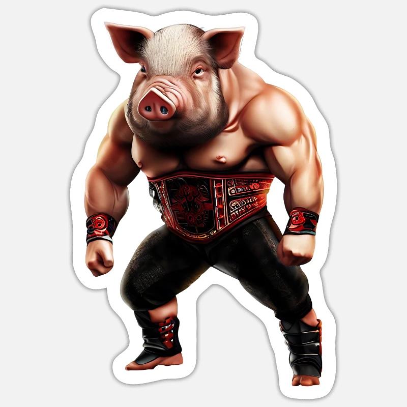 Cochon lutteur - Sticker taille S (10 x 10 cm) - blanc mat