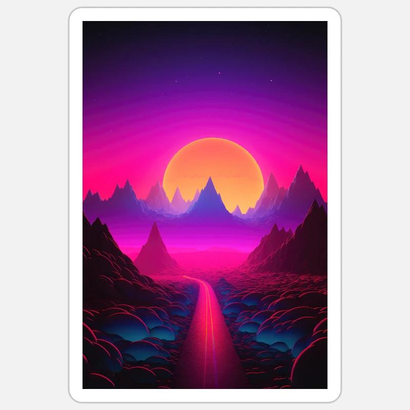 Luminous Peaks: Synthwave Serenity - Sticker Größe S (10 x 10 cm) - Mattweiß