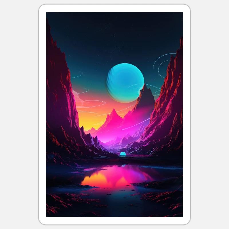 Mountain Glow: Synthwave Vibes in Alpine Serenity Sticker Größe S (10 x 10 cm)