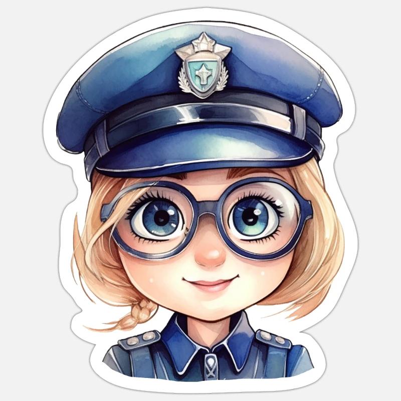 Dessin d’aquarelles de policière Sticker taille S (10 x 10 cm)