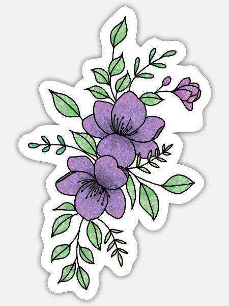 Lila Blume - Sticker Größe S (10 x 10 cm) - Mattweiß