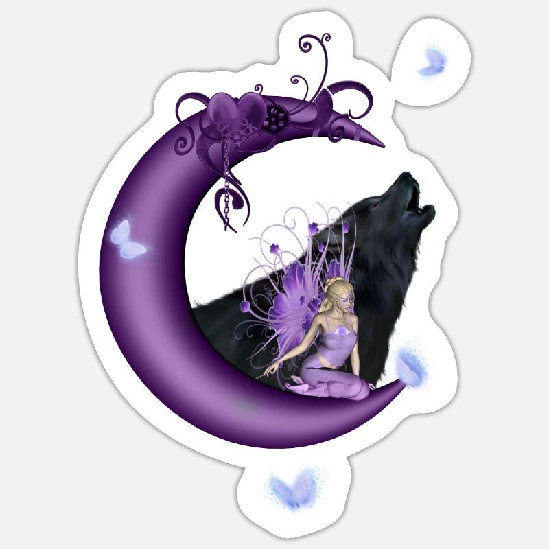 Fée sur la Lune - Sticker taille S (10 x 10 cm) - blanc mat